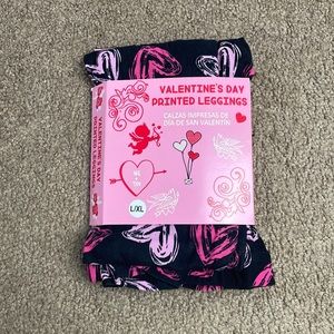 Women’s Valentine’s Day Printed Leggings Black with Pink Hearts Size L/XL NWT